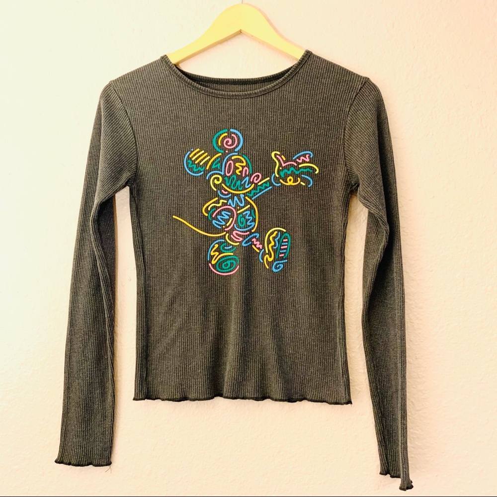 Disney Mickey Graphic Waffle Texture Long Sleeve